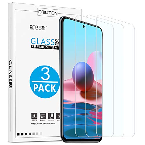 OMOTON 3 Pack Verre Trempé pour Xiaomi Redmi Note 10/ 10S (6,43 Pouces), 9H Dureté, sans Bulles, Film Protection Écran Anti-Rayures