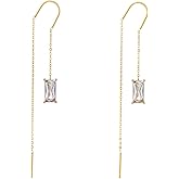 TaYolnFaSo 18k Long Dainty Gold Threader Chain Heart CZ Dangle Earrings for Women, Minimalist Fashion Statement Trendy Thin Drop Jewelry Gifts