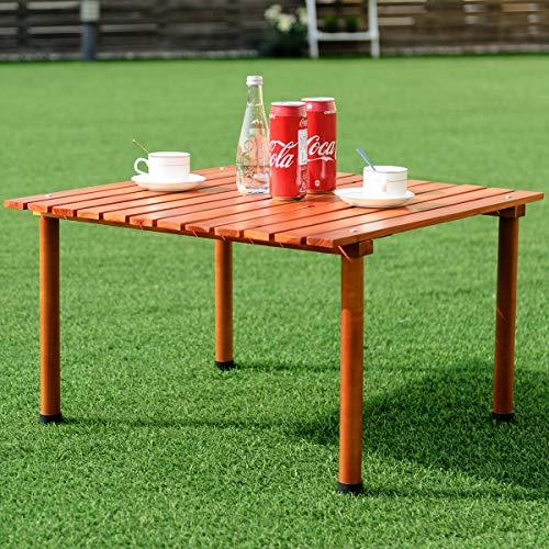Costway Picnic Folding Table Wood Roll Up Outdoor Camping Beach Dining