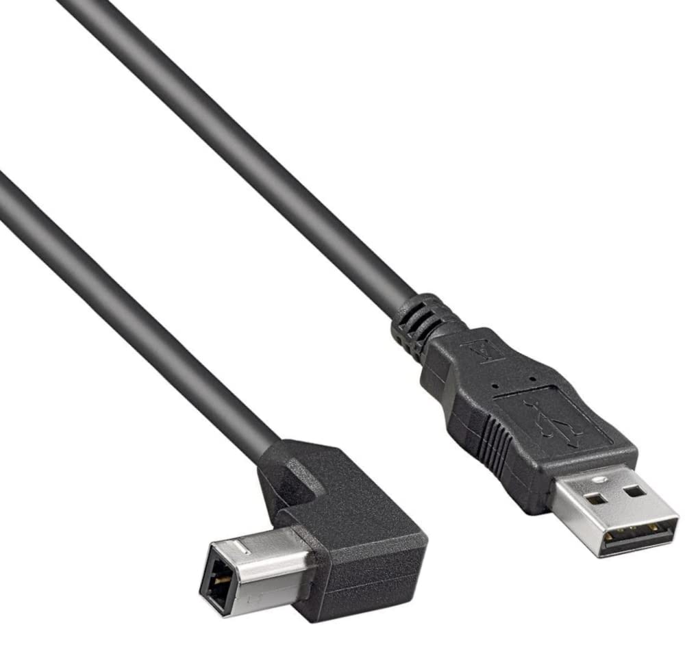 PremiumCord USB 2.0 High Speed Cable M/M 1 m, A Male to 90° B Male, USB Connection Cable for Scanners etc., Double Shielded, AWG28, Colour Black, Length 1 m