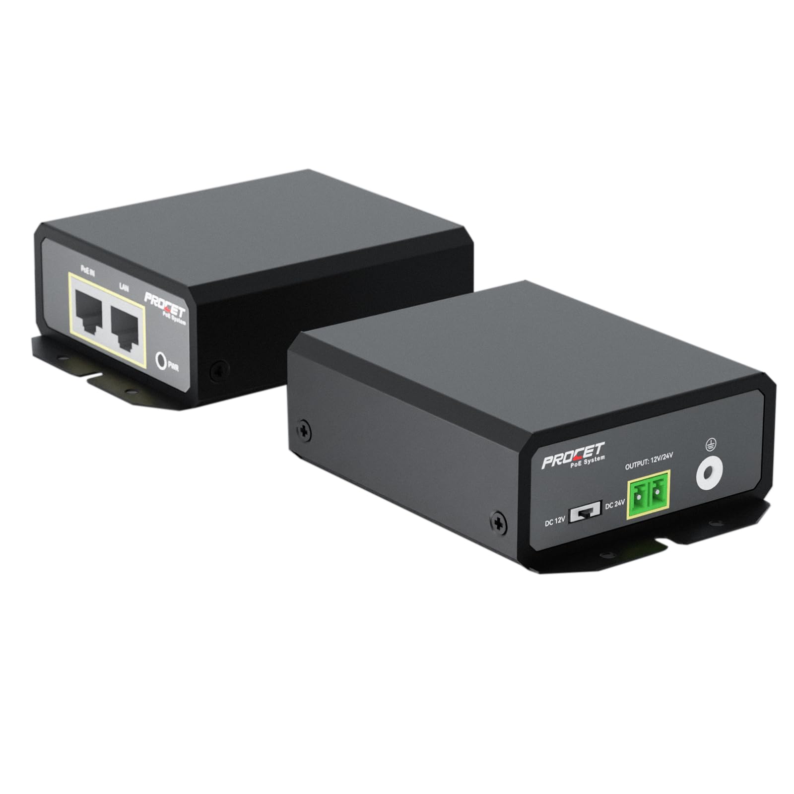 Photo 1 of Procet Gigabit PoE Splitter 12V/24V DC 25W, IEEE802.3af/at Compliant Power Adapter, IP40, Work Temp -40F to 149F, 6KV Surge Protection, for Non-PoE Terminals, PT-PD208GT