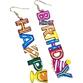 Acrylic Glitter HAPPY BIRTHDAY Letter Dangle Drop Earrings for Women Hot Pink Birthday Earrings Colorful Cute Birthday Party Jewelry Gifts