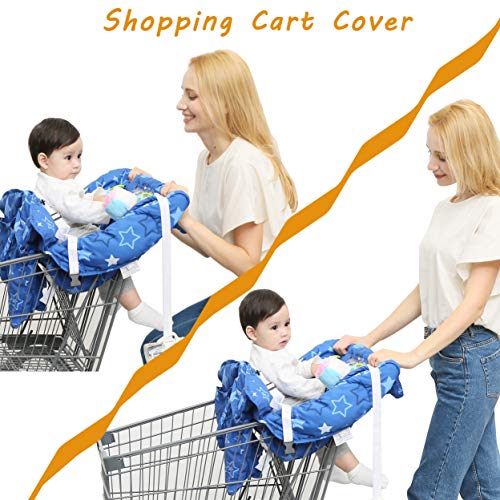 SDADI 2-in-1 Shopping Cart Cover, High Chair Cover for Baby and Toddler, Unisex for Boy or Girl, Carry Bag Attached, Blue