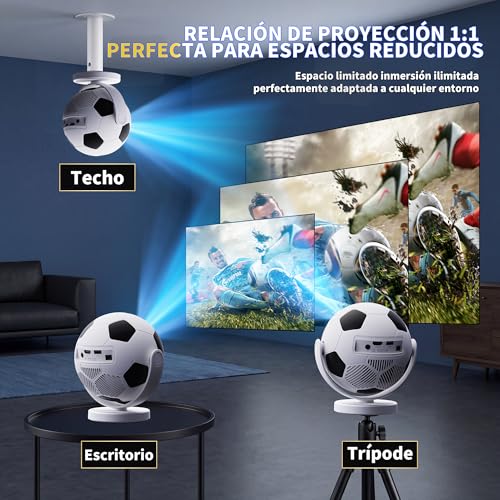 [Built-in Apps & 2026 Football Proyector] Mini Proyector Support 4K 1280P with WiFi 6 and Bluetooth 5.4, Auto Keystone 360° Rotatable Projector Portable Compatibile with HDMI/TV Stick/USB - White