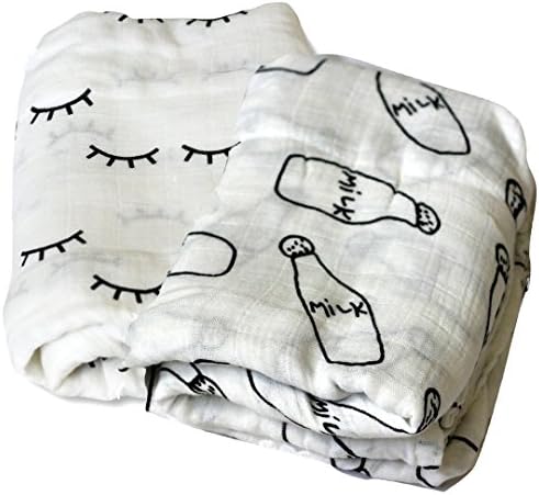 NEW Bamboo Muslin 2 Pack Swaddle Blankets-- Loved Littles --Milk Bottle and Sleepy Eye
