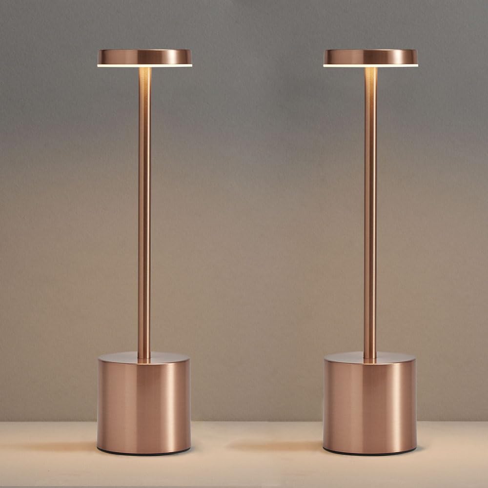 Photo 1 of 2 Pack Rechargeable Cordless Table Lamps, Portable 5000mAh Battery Table Light, 3 Color Stepless Dimming LED Table Light with Memory Function, Touch Lamp For Outdoor/Patio/Restaurant(Rose Gold)