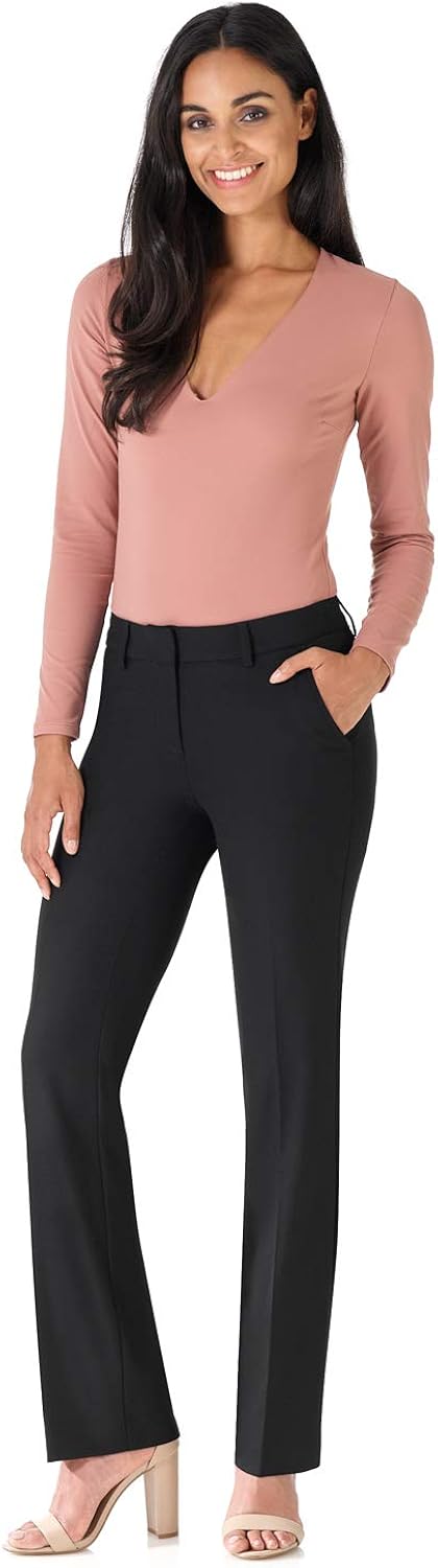 Rekucci Women's Smart Stretch Desk to Dinner Straight Leg Pant w/Zipper Closure: Clothing
