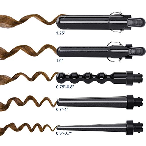 PARWIN 5 in 1 Professional Curling Iron Wand Set with 5 Interchangeable
