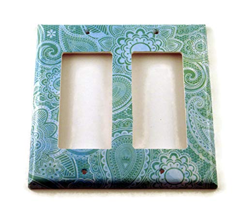 Double Rocker Light Switch Plate Teal Paisley (219DR)