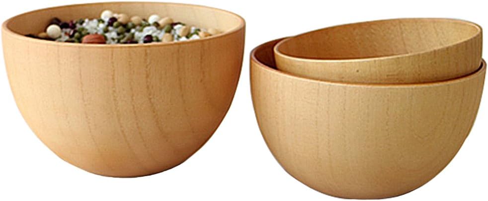 Kids Wooden Bowls Set of 3 Baby Salad Soup Rice Bowls Serving Bowls for Family Japanese Style Drop Resistance Healthier BPA Free