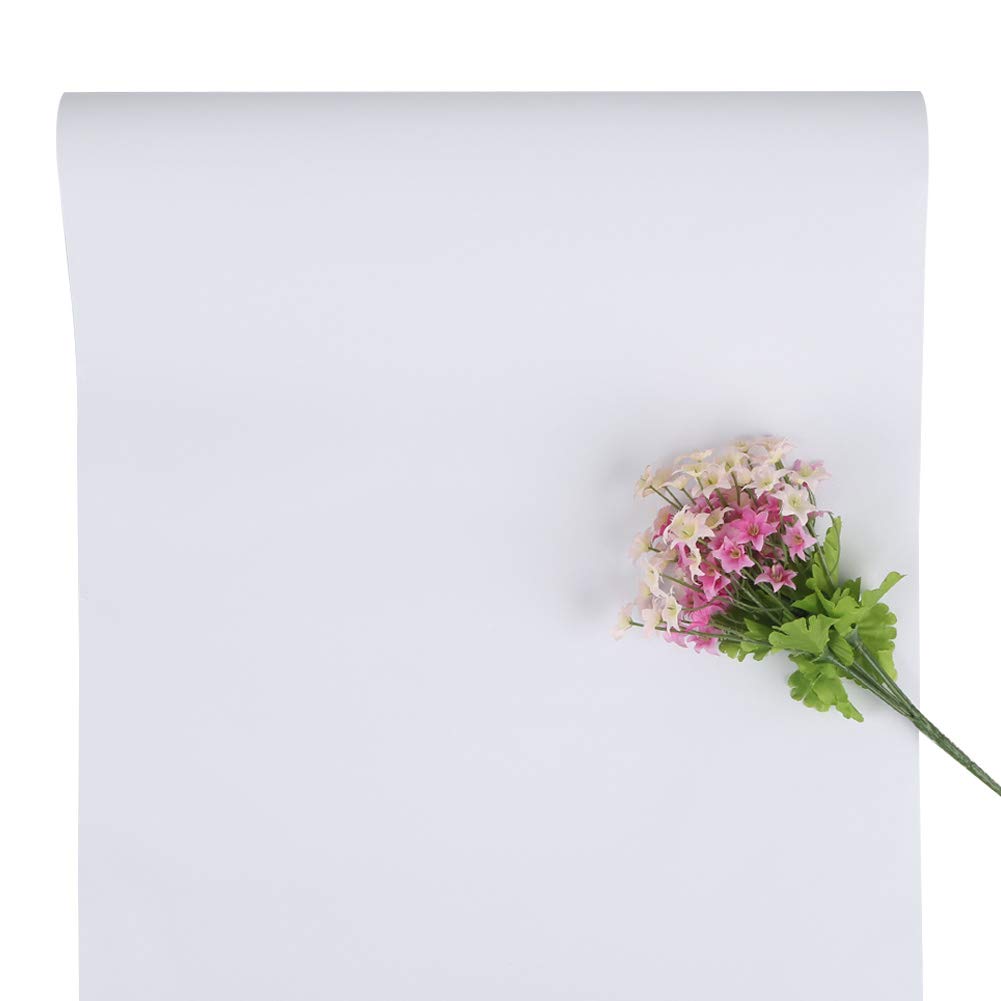 FENTIS White Wallpaper Self-Adhesive Removable Peel and Stick Wall Paper Contact Paper Roll for Living Room Bedroom Kitchen Cabinet Door Shelf DIY Decoration 40x500cm