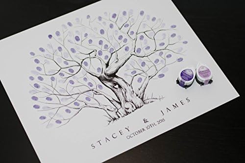 Fingerprint Tree custom wedding guestbook - Original thumbprint guest book alternative (Medium Size Horizontal Ink) includes 2 ink pads!!