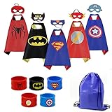 Mizzuco Cartoon Dress up Costumes Satin Capes with Felt Masks,Slap Bracelets and Exclusive Bag for Boys (5pcs Costume)
