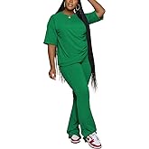 Aomice Womens 2 Piece Outfits Lounge Sets Comfy Short Sleeve Top and Pants Sets Airport Travel Outfits