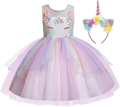 Girls Unicorn Dress with Headband 