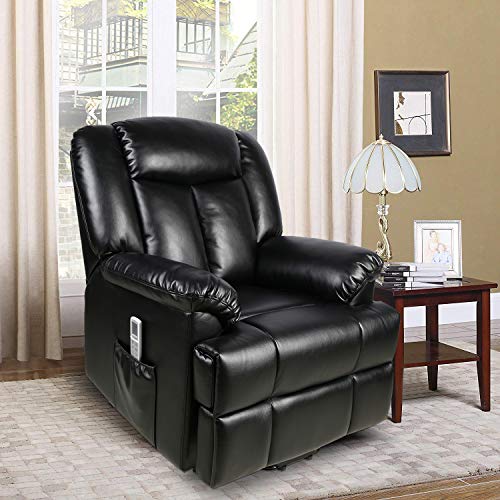 Power Lift Recliner Sofa Chair with Massage and Heating, Luxurious Breathable Leather Air Lounge Living Room Chair, Black - Thumbnail 5