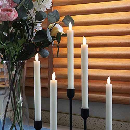 Rhytsing 10" Ivory Flameless Taper Candles with Timer, Battery Operated