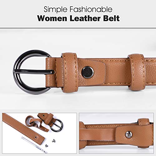 WERFORU Ladies Thin Leather Belt for Jeans Dress Simple Waist Belt for Women(A-Black+Brown, pants size 25-30 Inches)