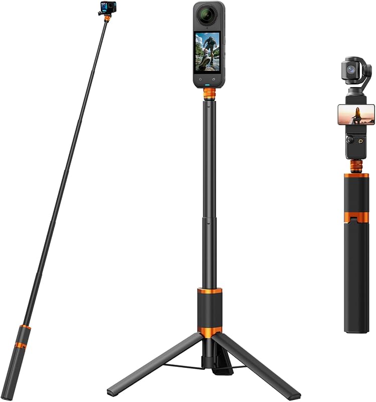 Trípode invisible para selfie de 48 pulgadas para Insta360 X4/GO 3/X3/ONE RS/ONE X2/ONE X/GO 2/ONE R/ONE - Barra de extensión para selfie con mango ajustable impermeable para cámara de acción
