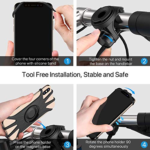 Bike Phone Mount,VUP [Detachable] Silicone Phone Stand for Bicycle,360° Rotation,Face & Touch ID,Universal Motorcycle Phone Mount for iPhone XS MAX/XR/X/8P/7/7P,Galaxy S10/S9/S8,Google Pixel,Nubia,LG - Thumbnail 4