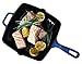Bruntmor Pre-Seasoned 10 Inch Blue Square Cast Iron Pan | Indoor Grill | Cast iron Skillet Flat Top Grill with Easy Grease Draining for Grilling Bacon, Steak, and Meats, Stove, Fire and Microwave Safe