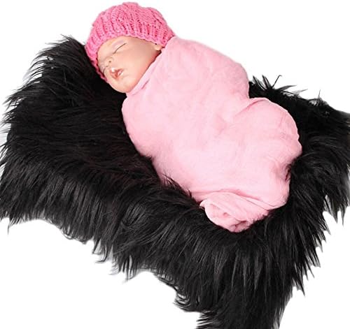 Yingrui Big Faux Fur Newborn Prop Baby Mongolian Fur Blanket Basket Stuffer Photography Background (Black)