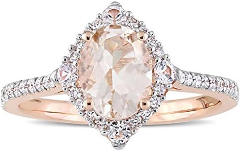 Dabangjewels Superb 14k Rose Gold Plated Oval Cut Created Morganite & White CZ Halo Anniversary Ring For Women