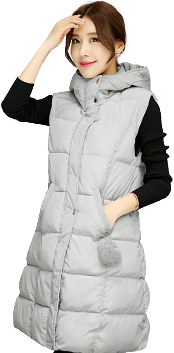 Amazon Sibky ダウン ベスト ロング 丈 ハイネック フード 付き スリム シルエット 軽量 中綿 レディース グレー Xl 日本サイズl ベスト 通販