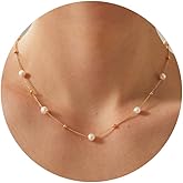 PRTGL Pearl Necklace: 14K Gold-Plated/White Gold-plated Pearl Necklace for Women 16.5” + 2”