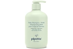 Pipette Baby Shampoo and Body Wash - Fragrance Free, Tear-Free Bath Time, Hypoallergenic, Moisturizing Plant-Derived Squalane, New Formula, 11.8 fl oz
