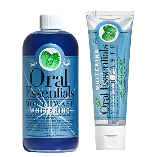 Oral Essentials Teeth Whitening Mouthwash (16 Oz) & Toothpaste (3.5 Oz) Combo