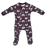 ZippyJamz Organic Baby Footed Sleeper Pajamas with Inseam Zipper for Quickier and Easier Diaper Changes ~ Quiet Fox Purple (12-18 Months)