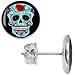 Blue Sugar Skull Stud Earrings
