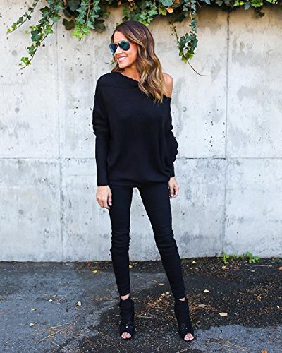 Wudia Women\'s Off Shoulder Pullover Sweater Batwing Sleeve Loose Oversized Knit Jumper