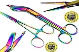 New Premium Lister Bandage Scissors 5.5 inches Plus Hemostat Forceps Straight Multi Color Rainbow Color Stainless Steel Set of 2