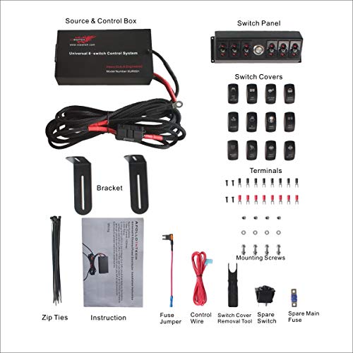 Voswitch Universal 6-Switch Pod/Panel in Red Backlight with Control and Relay Box Fits Truck,UTV, Jeep and Boat(Comes with 12 Switch Covers) - Thumbnail 2