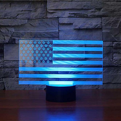 3D American Flag Stripes Night Light Touch Switch Decor Table Desk Optical Illusion Lamps 7 Color Changing Lights LED Table Lamp Xmas Home Love Brithday Children Kids Decor Toy Gift