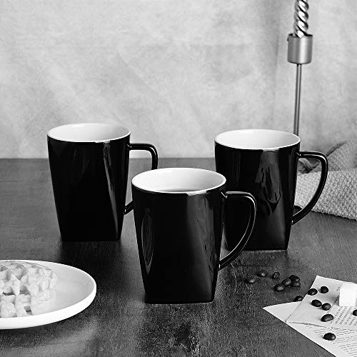 Black Ceramic Cup set,Coffee Mug Set with handle for cocoa, milk, juice, tea and mulled drinks - 6 Packs, 11 - Thumbnail 3