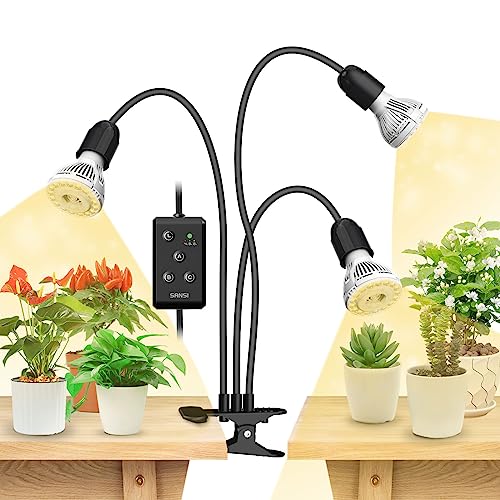 SANSI Pflanzenlampe Vollspektrum, 3-Kopf 450W Grow Light mit Timer, Schwarz
