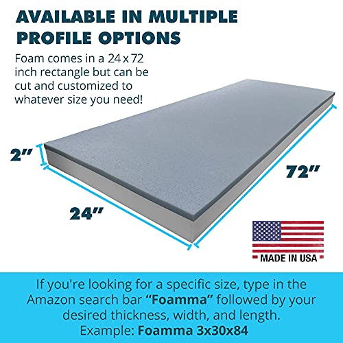Foamma 2" x 24" x 72" Gel Memory Foam, High Density Foam Base, Cooling