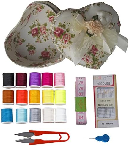 Coralpearlgroup Small Sewing Kit for Home, Travel, Beginner, Emergency With Quality Notions Scissor &amp; Thread (Heart 2)