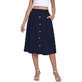 Yincro Women's Flowy Midi Skirt Summer Pleated High Waisted Casual Button Front Skirts with Pockets