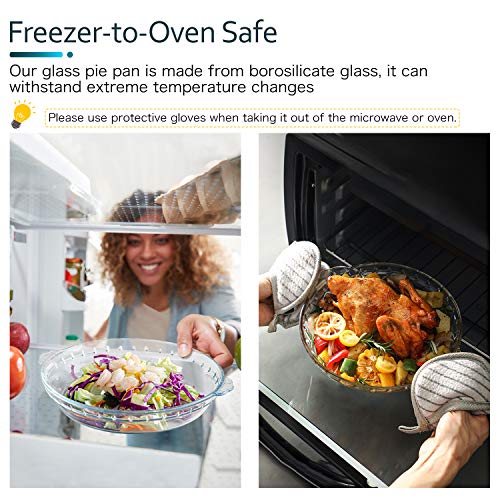 DMAR Oven Basics 91/2 Inch Deep Glass Pie Plate with Handles for Baking and Serving,Clear