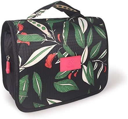 Ybester Hanging Travel Toiletry Bag Portable Organizer Cosmetic Makeup Bags Carry On Case (Green Leaves)
