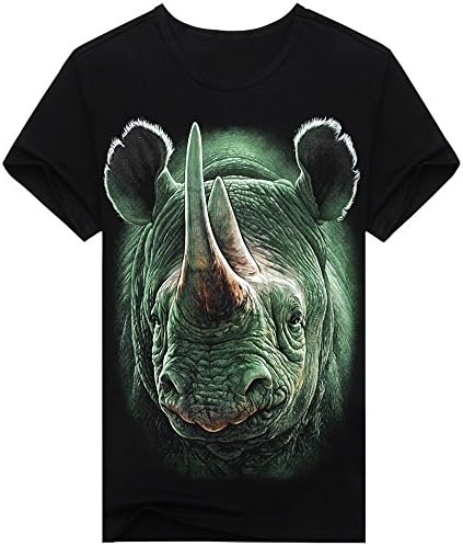 LHY Rhino Unicorn Shirt Mens Novelty T Shirts with Animal Print Black 2XL
