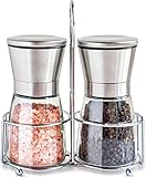 Premium Stainless Steel Salt and Pepper Grinder Set of 2- Brushed Stainless Steel Pepper Mill and Salt Mill