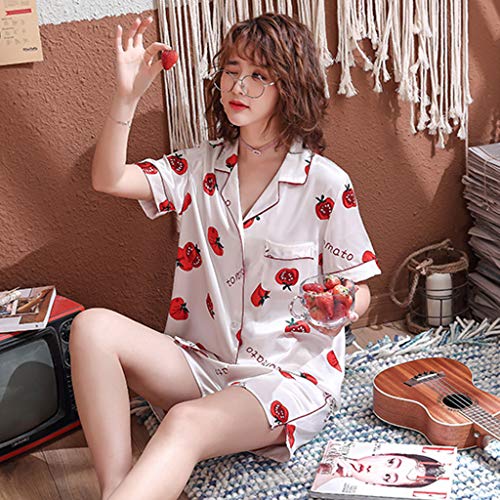 Alalaso Loungewear Womens Nightgown Silk Knit Short Sleeve Sleepwear Floral Shorts PJ Set with Pockets - Thumbnail 3