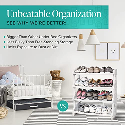 Woffit Under Bed Shoe Storage Organizer Fits 16 Pairs of Shoes & 4