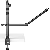 PICTRON LS11 Camera Mount Desk Stand with Auxiliary Holding Arm, Flexible Overhead Camera Mount, Webcam Table C-Clamp Multi M