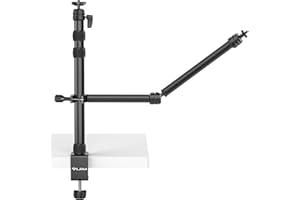 PICTRON LS11 Camera Mount Desk Stand with Auxiliary Holding Arm, Flexible Overhead Camera Mount, Webcam Table C-Clamp Multi Mount for Photography Videography Live Stream
